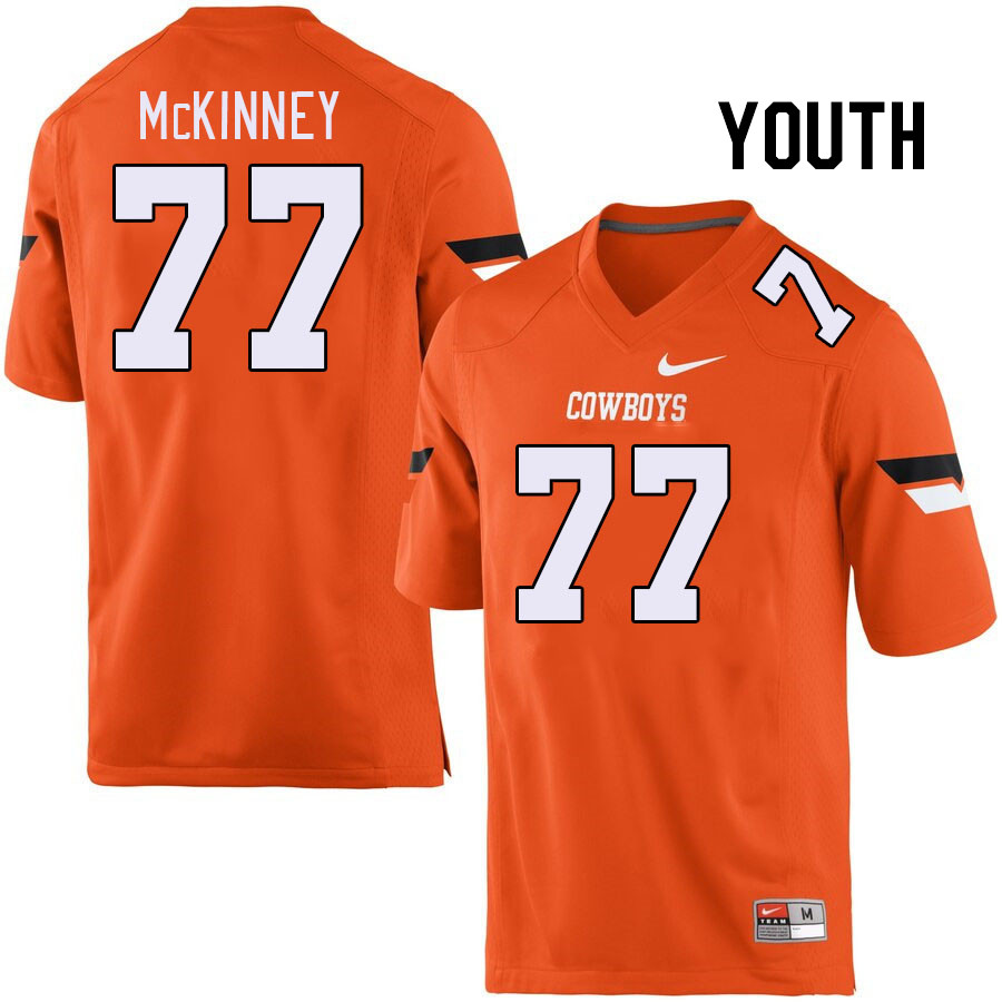 Youth #77 Noah McKinney Oklahoma State Cowboys College Football Jerseys Stitched-Orange - Click Image to Close